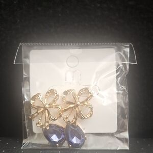 Gold and Blue Flower Earrings